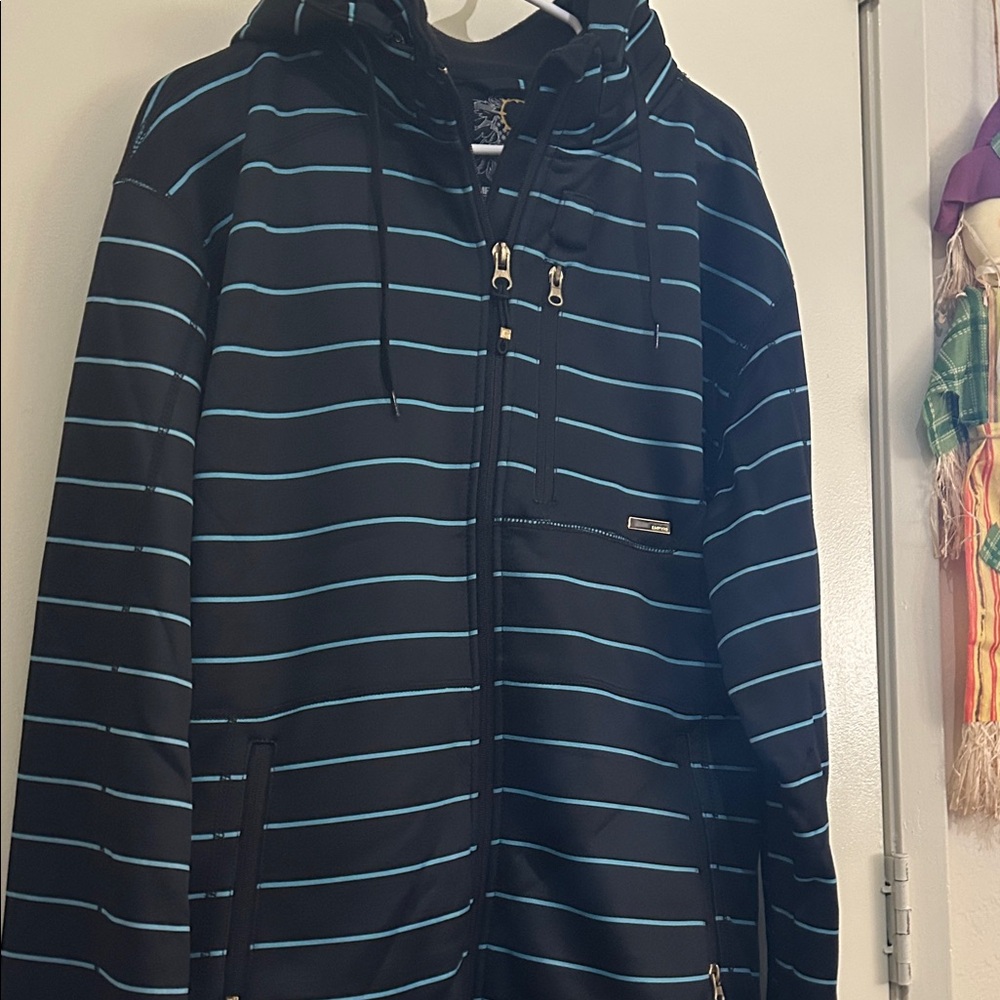 Empyre Black and Blue Striped Zip-Up Sweater